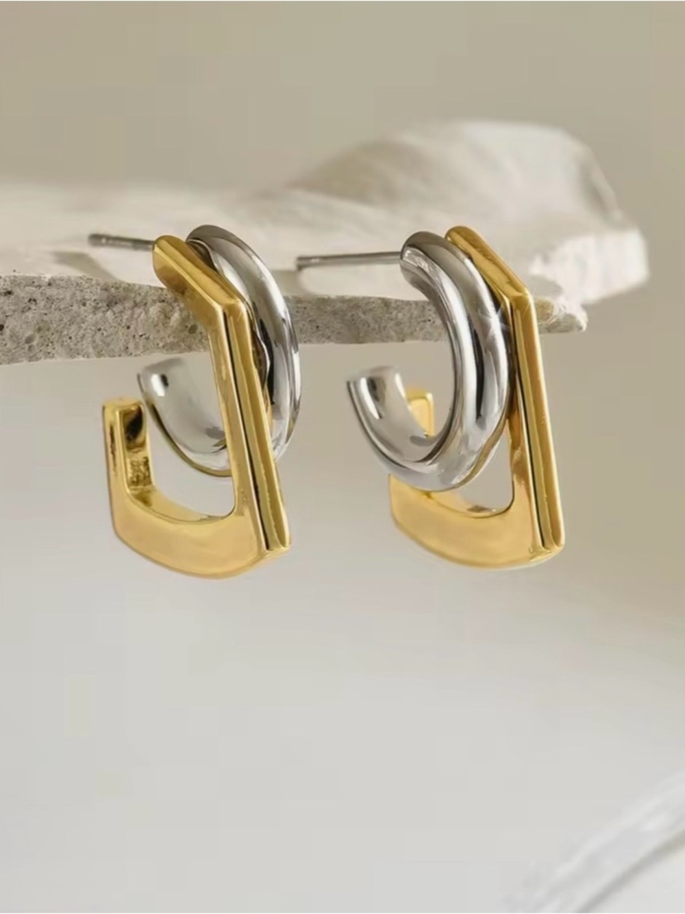 Tina Mini Earrings Two-Tone Mixed Metals Gold Silver Stud Demarson STYLE JL29